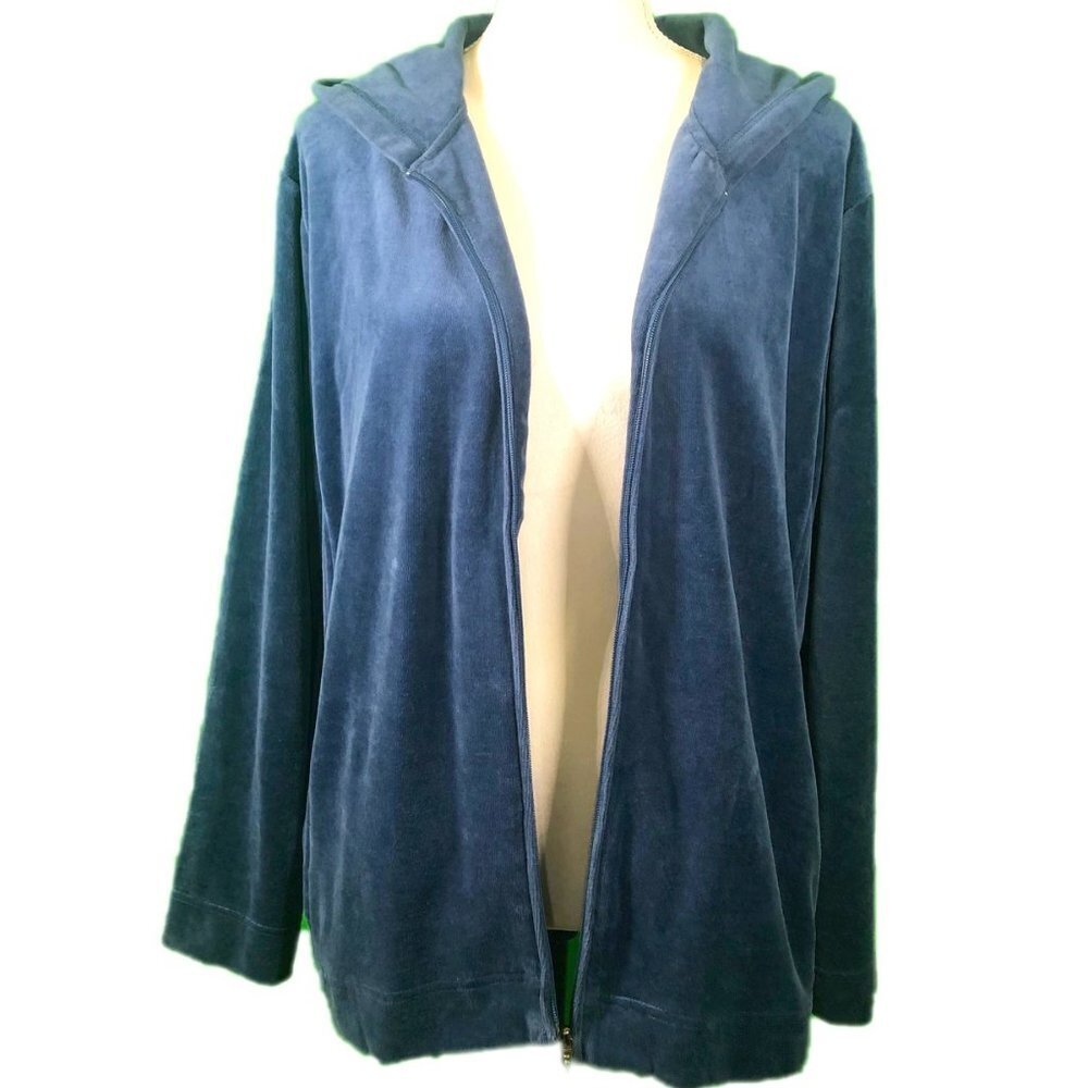 BOBBIE BROOKS (L) Velour Zip Front Hoodie Aqua/Teal